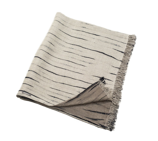 Double Woven Linen Throw - Black Light Grey