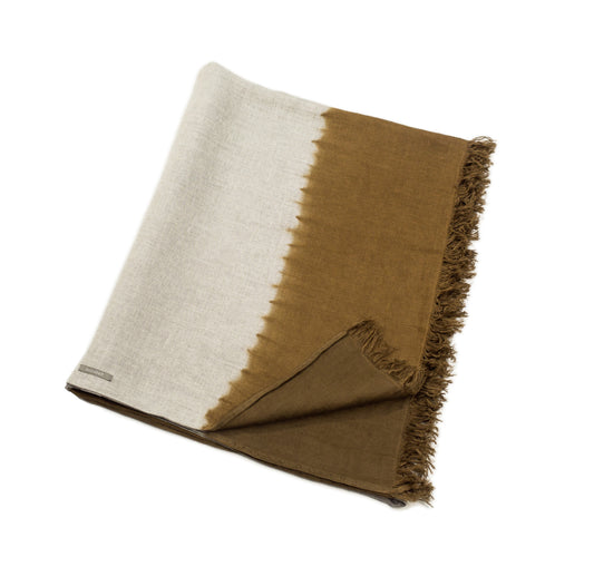 Double Woven Linen Throw - Ochre Light Grey